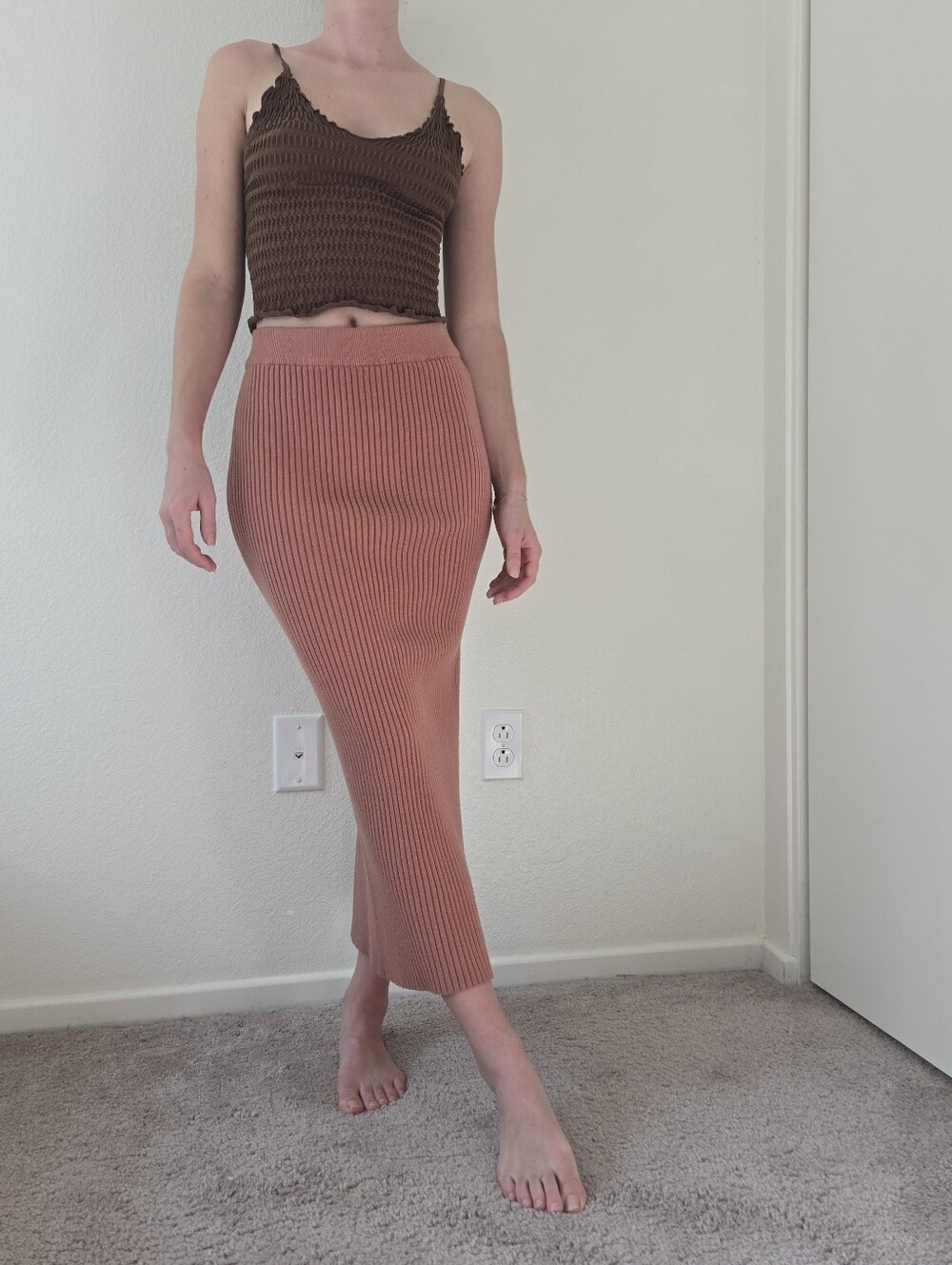 Vici Ribbed Knit Pencil Midi Skirt Size Small Cashmere Blend Dusty Rose Elegant